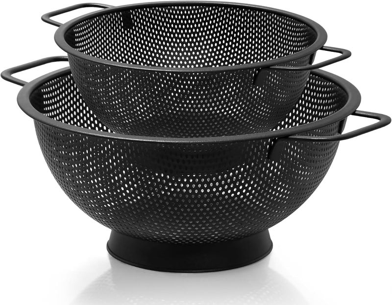 Kteniy 2PCS Black Colander for Kitchen, 3QT and 5QT, Stainless Steel Pasta Strainer with Handle, Pasta Strainer for Fruits Vegetables Cooking Food, Dishwasher Safe - Image 1